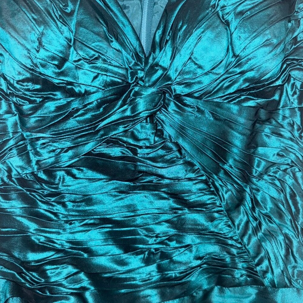 Teri Jon Rickie Freeman Women's MetallicEmerald 100% Silk Sleeveless Gown  Sz 14 - Picture 9 of 13